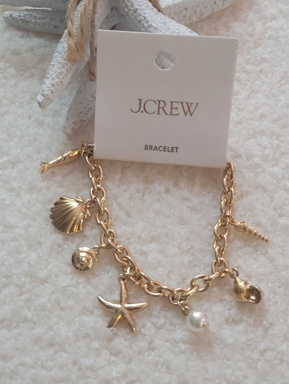 J. Crew Gold Sea Charm Bracelet with Faux Pearl